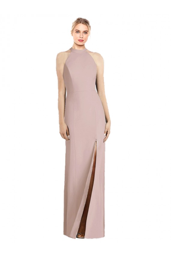 Trumpet Halter Neck Stretch Crepe Long Dusty Pink Semi Formal Evening Dress / Bridesmaid Dress Sydney