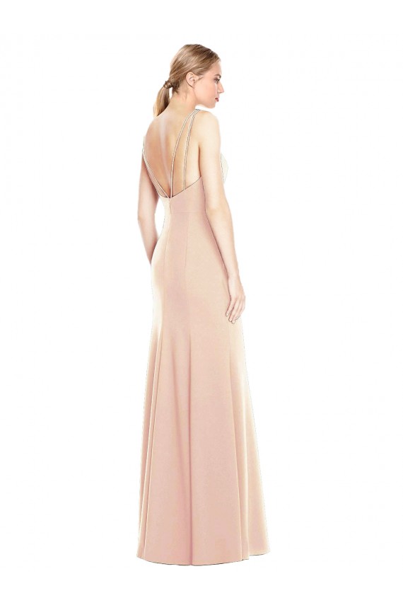 Trumpet Bateau Neck Stretch Crepe Long Nude Semi Formal Evening Dress / Prom Dress / Bridesmaid Dress Sydney