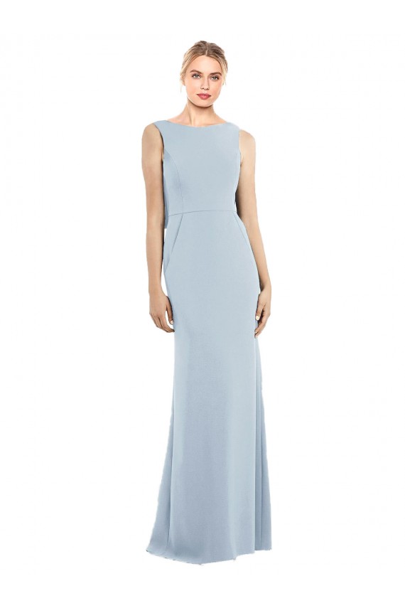 Trumpet Bateau Neck Stretch Crepe Long Light Sky Blue Semi Formal Evening Dress / Prom Dress / Bridesmaid Dress Sydney