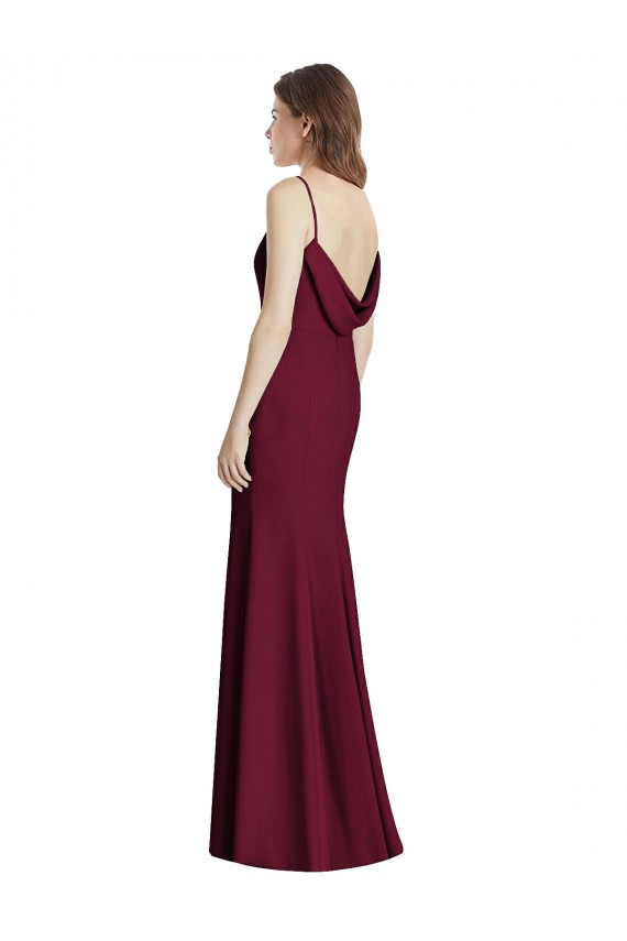 Trumpet Bateau Neck Stretch Crepe Long Burgundy Gold Semi Formal Evening Dress / Bridesmaid Dress Sydney