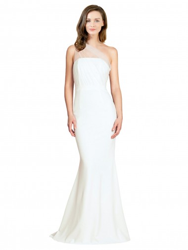 Mermaid One Shoulder Stretch Crepe & Tulle Sweep Train Ivory Formal Evening Gown / Bridesmaid Dress Sydney