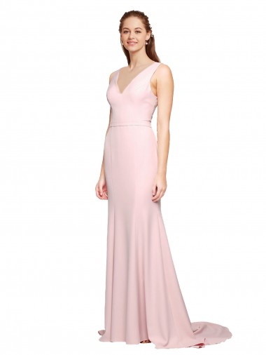 A-Line V-Neck Stretch Crepe Sweep Train Pink Black Tie Evening Gown / Prom Dress / Bridesmaid Dress Sydney
