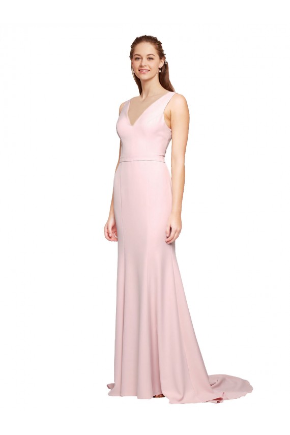 A-Line V-Neck Stretch Crepe Sweep Train Pink Black Tie Evening Gown / Prom Dress / Bridesmaid Dress Sydney