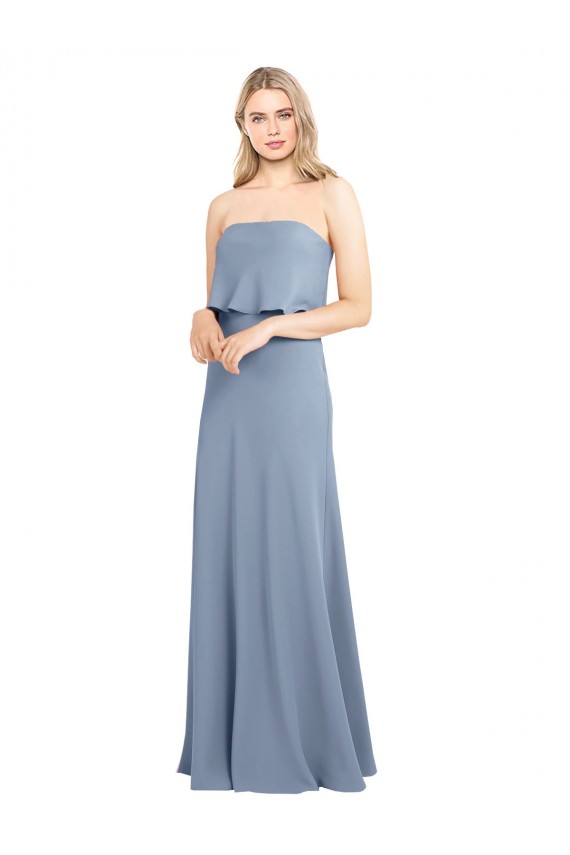 Sheath High Neck Stretch Crepe Long Smoke Blue Formal Evening Gown / Prom Dress / Bridesmaid Dress Sydney