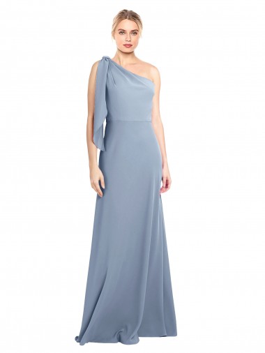 Sheath One Shoulder Stretch Crepe Long Smoke Blue Formal Dress / Bridesmaid Dress Sydney
