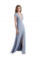 Sheath High Neck Stretch Crepe Long Smoke Blue Prom Dress / Bridesmaid Dress Sydney