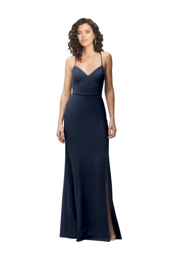 Sheath High Neck Stretch Crepe Long Dark Navy Formal Evening Gown / Prom Dress / Bridesmaid Dress Sydney