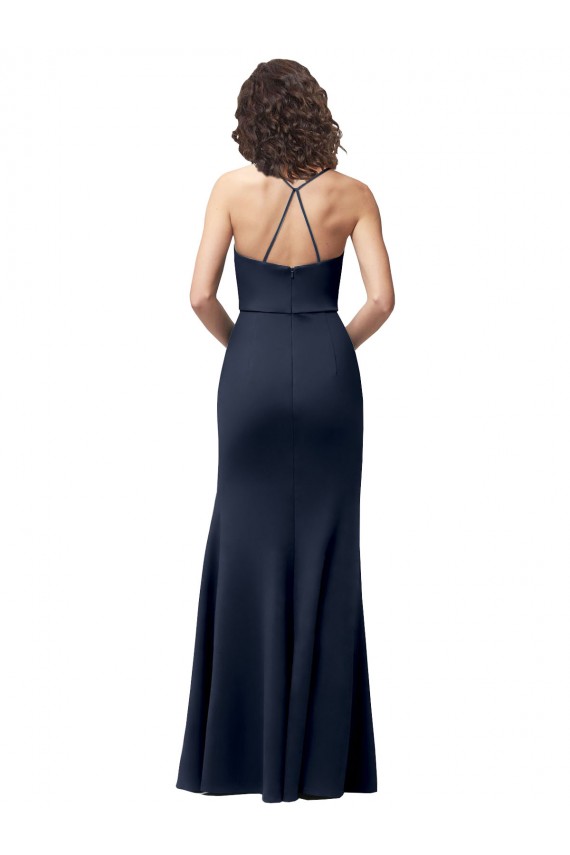Sheath High Neck Stretch Crepe Long Dark Navy Formal Evening Gown / Prom Dress / Bridesmaid Dress Sydney