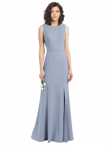 Sheath High Neck Stretch Crepe Long Smoke Blue Bridesmaid Dress Sydney
