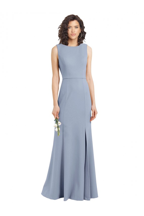 Sheath High Neck Stretch Crepe Long Smoke Blue Bridesmaid Dress Sydney