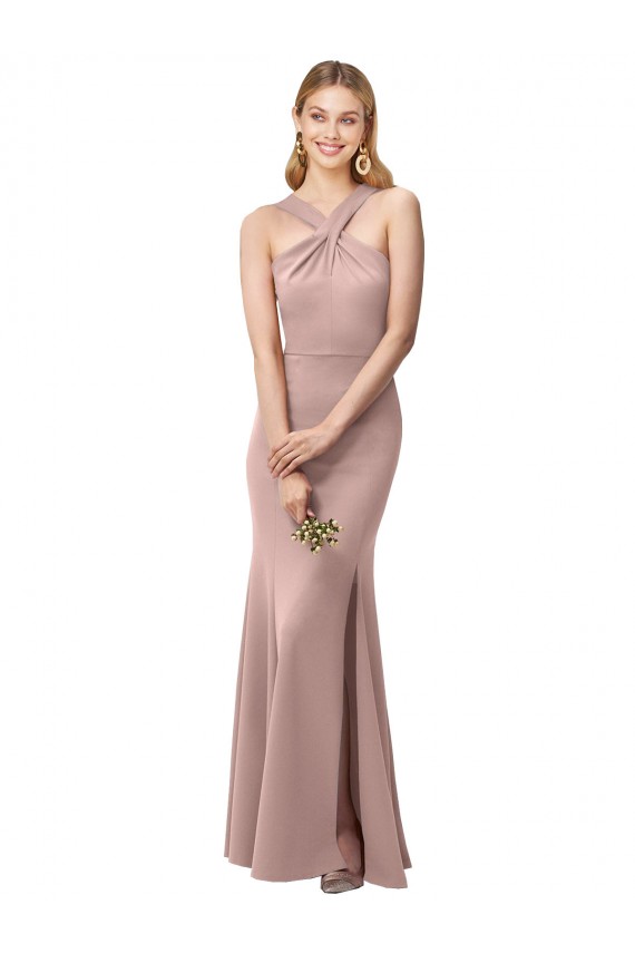 Sheath High Neck Stretch Crepe Long Dusty Pink Prom Dress / Bridesmaid Dress Sydney