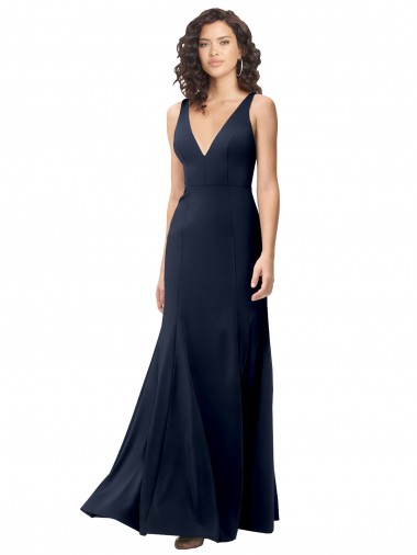 A-Line High Neck Stretch Crepe Long Dark Navy Formal Evening Gown / Prom Dress / Bridesmaid Dress Sydney