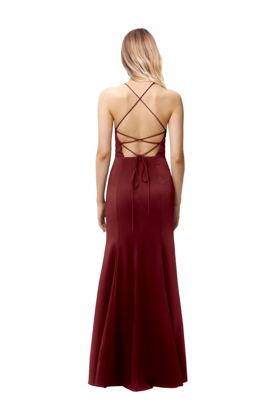 Mermaid High Neck Stretch Crepe Long Burgundy Gold Formal Evening Gown / Prom Dress / Bridesmaid Dress Sydney