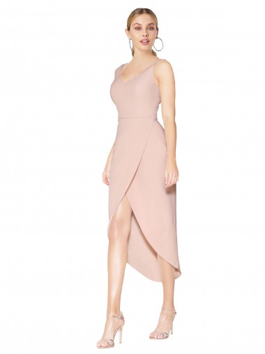 Mermaid High Neck Stretch Crepe Knee Length Mauve High Low Evening Gown / Prom Dress / Bridesmaid Dress Sydney