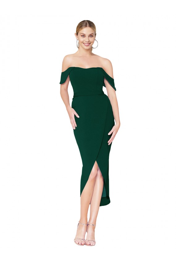 Mermaid High Neck Stretch Crepe Knee Length Midnight Green High Low Evening Gown / Prom Dress / Bridesmaid Dress Sydney