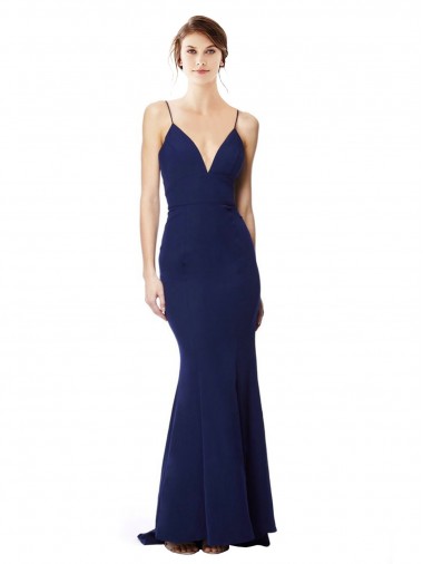 Mermaid High Neck Stretch Crepe Long Navy Blue Formal Dress / Bridesmaid Dress Sydney