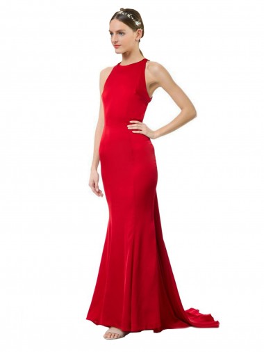 Mermaid High Neck Stretch Crepe Long Red Formal Evening Gown / Bridesmaid Dress Sydney