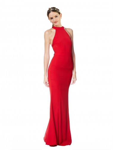 Mermaid High Neck Stretch Crepe Long Red Prom Dress / Bridesmaid Dress Sydney