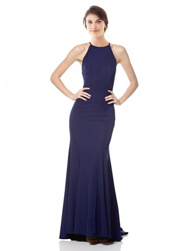 Mermaid High Neck Stretch Crepe Long Navy Blue Bridesmaid Dress / Formal Dress Sydney