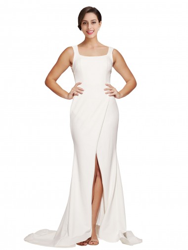 Sheath Square Neck Stretch Crepe Sweep Train Ivory Semi Formal Evening Dress / Prom Dress / Bridesmaid Dress Sydney