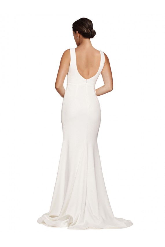 Sheath Square Neck Stretch Crepe Sweep Train Ivory Semi Formal Evening Dress / Prom Dress / Bridesmaid Dress Sydney
