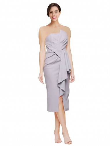 Sheath Strapless Stretch Crepe Cocktail Length Arctic Lilac High Low Evening Gown / Prom Dress / Bridesmaid Dress Sydney