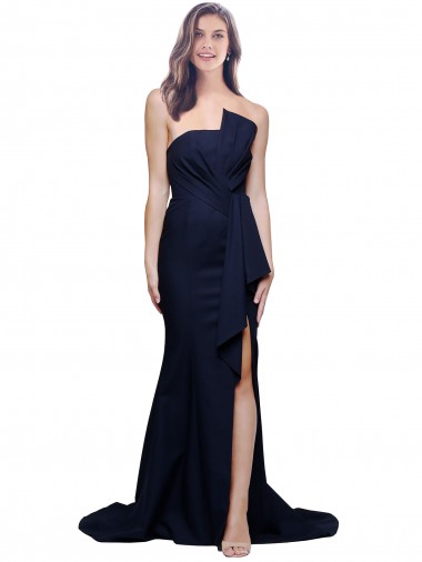 Sheath Strapless Stretch Crepe Sweep Train Dark Navy Semi Formal Evening Dress / Prom Dress / Bridesmaid Dress Sydney