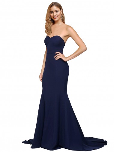 A-Line Sweetheart Stretch Crepe Sweep Train Dark Navy Formal Evening Gown / Prom Dress / Bridesmaid Dress Sydney