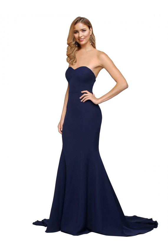 A-Line Sweetheart Stretch Crepe Sweep Train Dark Navy Formal Evening Gown / Prom Dress / Bridesmaid Dress Sydney