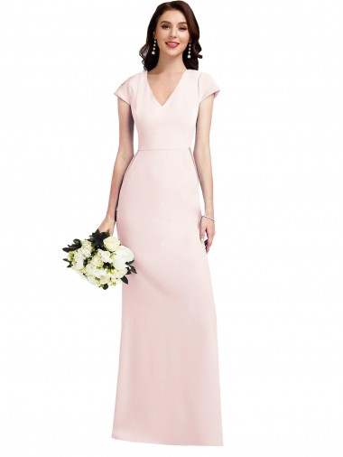 A-Line V-Neck Stretch Crepe Long Pink Formal Evening Gown / Prom Dress / Bridesmaid Dress Sydney
