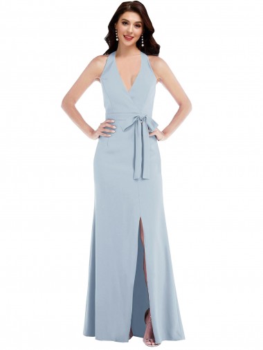 A-Line V-Neck Stretch Crepe Long Light Sky Blue Formal Evening Gown / Prom Dress / Bridesmaid Dress Sydney