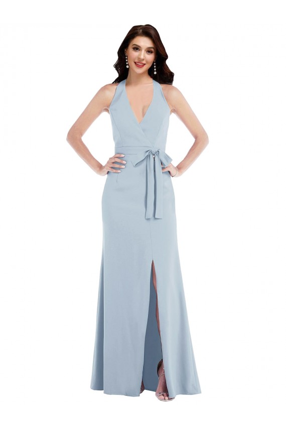 A-Line V-Neck Stretch Crepe Long Light Sky Blue Formal Evening Gown / Prom Dress / Bridesmaid Dress Sydney