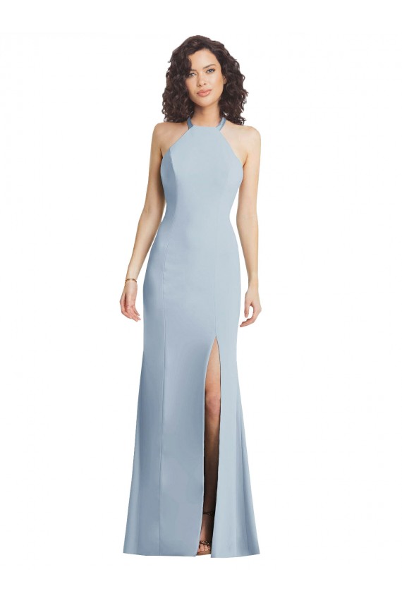 Trumpet High Neck Stretch Crepe Long Light Sky Blue Formal Evening Gown / Prom Dress / Bridesmaid Dress Sydney