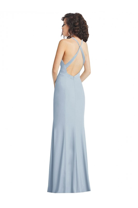 Trumpet High Neck Stretch Crepe Long Light Sky Blue Formal Evening Gown / Prom Dress / Bridesmaid Dress Sydney