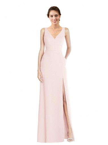 A-Line V-Neck Stretch Crepe Long Pink Black Tie Evening Gown / Prom Dress / Bridesmaid Dress Sydney