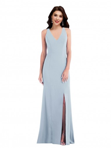 Trumpet V-Neck Stretch Crepe Long Light Sky Blue Evening Dress / Bridesmaid Dress Sydney