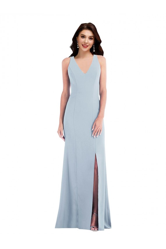 Trumpet V-Neck Stretch Crepe Long Light Sky Blue Evening Dress / Bridesmaid Dress Sydney