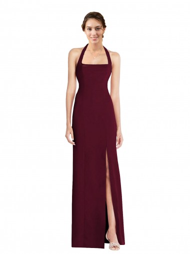 Trumpet Halter Neck Stretch Crepe Long Burgundy Gold Semi Formal Evening Dress / Prom Dress / Bridesmaid Dress Sydney