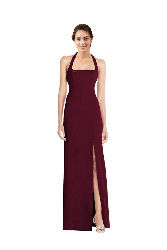 Trumpet Halter Neck Stretch Crepe Long Burgundy Gold Semi Formal Evening Dress / Prom Dress / Bridesmaid Dress Sydney