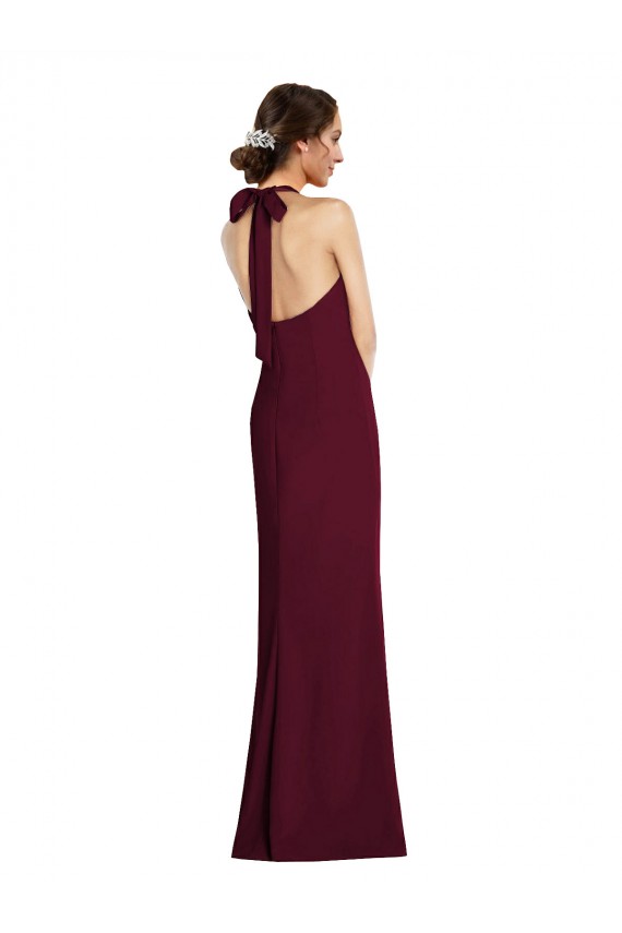 Trumpet Halter Neck Stretch Crepe Long Burgundy Gold Semi Formal Evening Dress / Prom Dress / Bridesmaid Dress Sydney