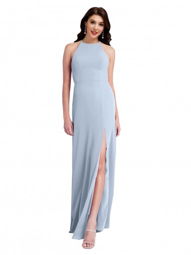 Sheath High Neck Stretch Crepe Long Light Sky Blue Formal Evening Gown / Prom Dress / Bridesmaid Dress Sydney