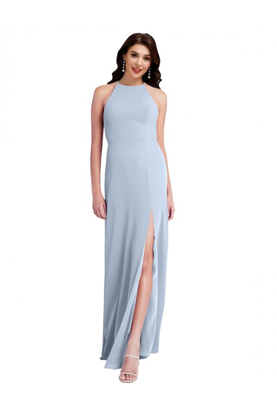 Sheath High Neck Stretch Crepe Long Light Sky Blue Formal Evening Gown / Prom Dress / Bridesmaid Dress Sydney