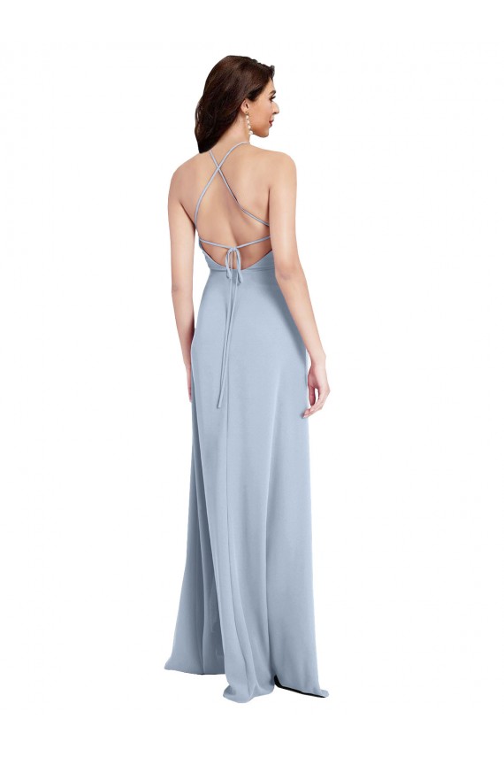 Sheath High Neck Stretch Crepe Long Light Sky Blue Formal Evening Gown / Prom Dress / Bridesmaid Dress Sydney