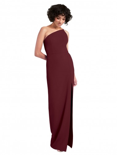 Sheath One Shoulder Stretch Crepe Long Burgundy Gold Formal Evening Gown / Prom Dress / Bridesmaid Dress Sydney