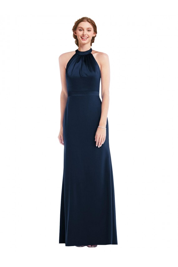 Trumpet High Neck Stretch Crepe Long Dark Navy Semi Formal Evening Dress / Prom Dress / Bridesmaid Dress Sydney