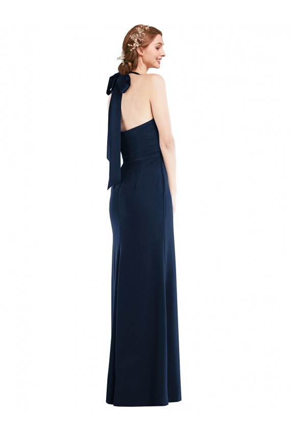 Trumpet High Neck Stretch Crepe Long Dark Navy Semi Formal Evening Dress / Prom Dress / Bridesmaid Dress Sydney