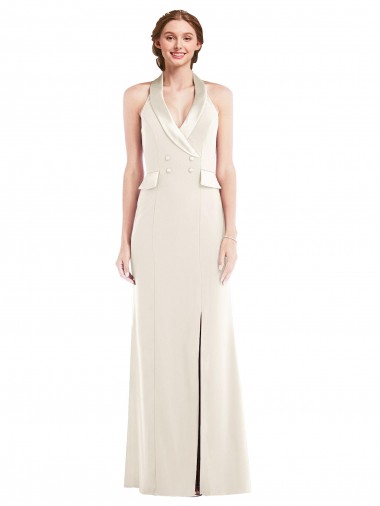 Trumpet Halter Neck Stretch Crepe Long Ivory Semi Formal Evening Dress / Prom Dress / Bridesmaid Dress Sydney