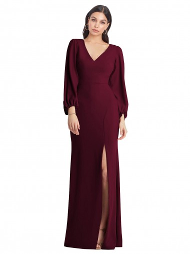 Trumpet V-Neck Stretch Crepe Long Burgundy Gold Semi Formal Evening Dress / Prom Dress / Bridesmaid Dress Sydney
