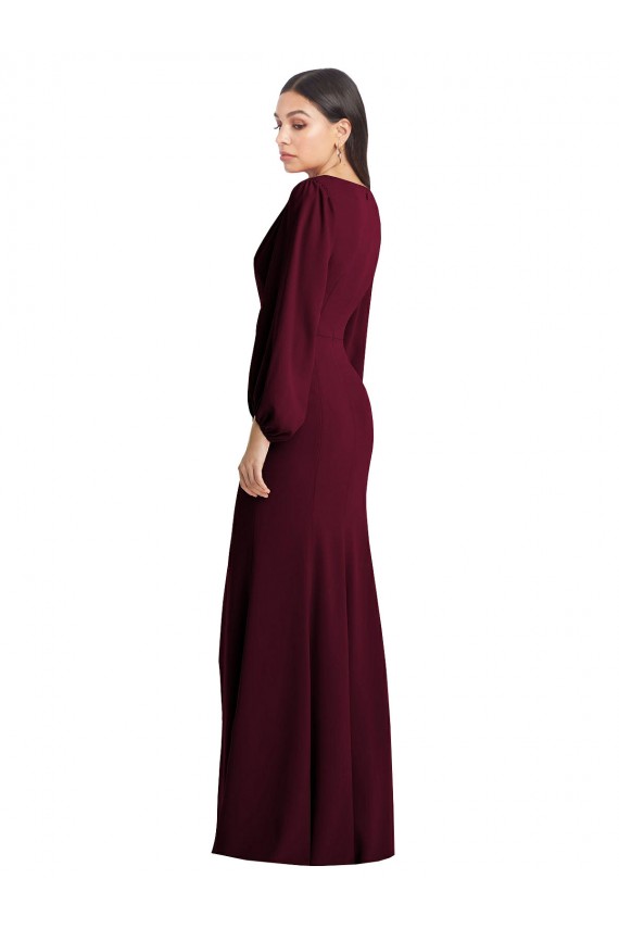 Trumpet V-Neck Stretch Crepe Long Burgundy Gold Semi Formal Evening Dress / Prom Dress / Bridesmaid Dress Sydney