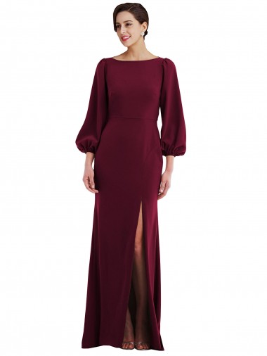 Trumpet Bateau Neck Stretch Crepe Long Burgundy Gold Formal Evening Gown / Prom Dress / Bridesmaid Dress Sydney
